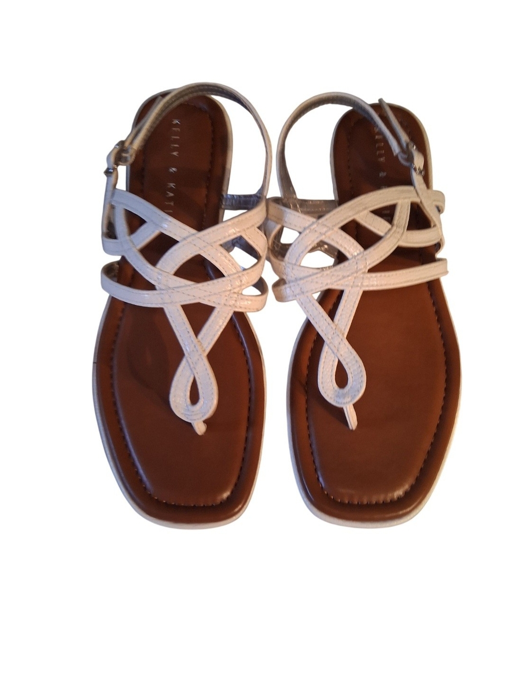 Kelly & Katie White Strappy Toe-Ring Sandals with Tan Footbed      Size 9 1/2 M